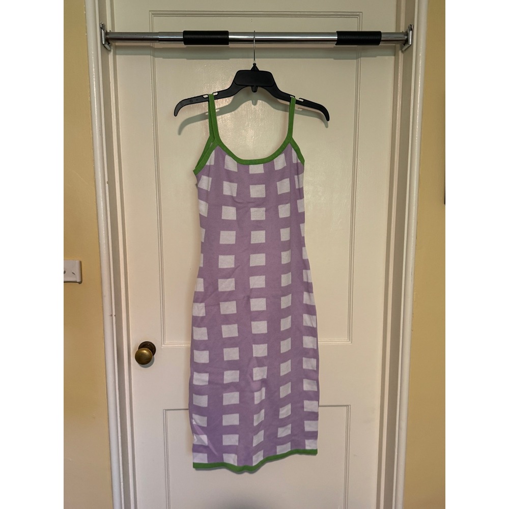Nissa New York Bodycon Mini‎ Dress Plaid Sleeveless Green Trim Size Unknown